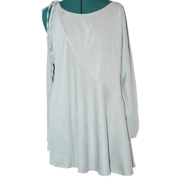 Free People Mint Green Dress XS Boho Tie Shoulder Asymmetrical Cold Shoulder - Picture 4 of 7